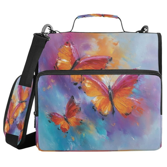 Water-Resistant 3-Ring Binder Organizer with Multiple Pockets Zipper Binder Bag for Office Red and Orange Butterflies