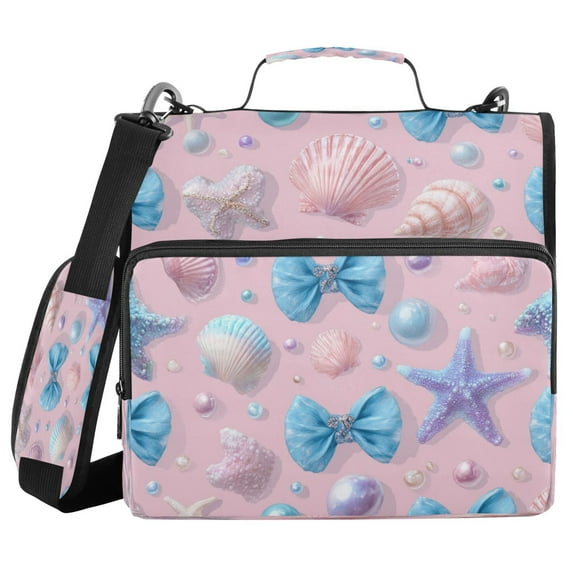 Water-Resistant 3-Ring Binder Organizer with Multiple Pockets Zipper Binder Bag for Office Seashells and Bows