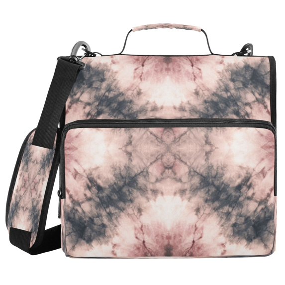 Water-Resistant 3-Ring Binder Organizer with Multiple Pockets Zipper Binder Bag for Office Soft Pink Tie-dye Pattern