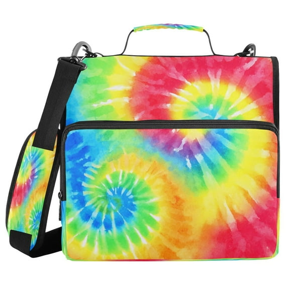 Water-Resistant 3-Ring Binder Organizer with Multiple Pockets Zipper Binder Bag for Office Tie-dyed Colorful Spiral Pattern