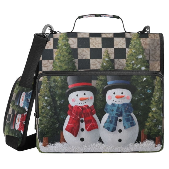 Water-Resistant 3-Ring Binder Organizer with Multiple Pockets Zipper Binder Bag for Office Two Snowmen Pattern