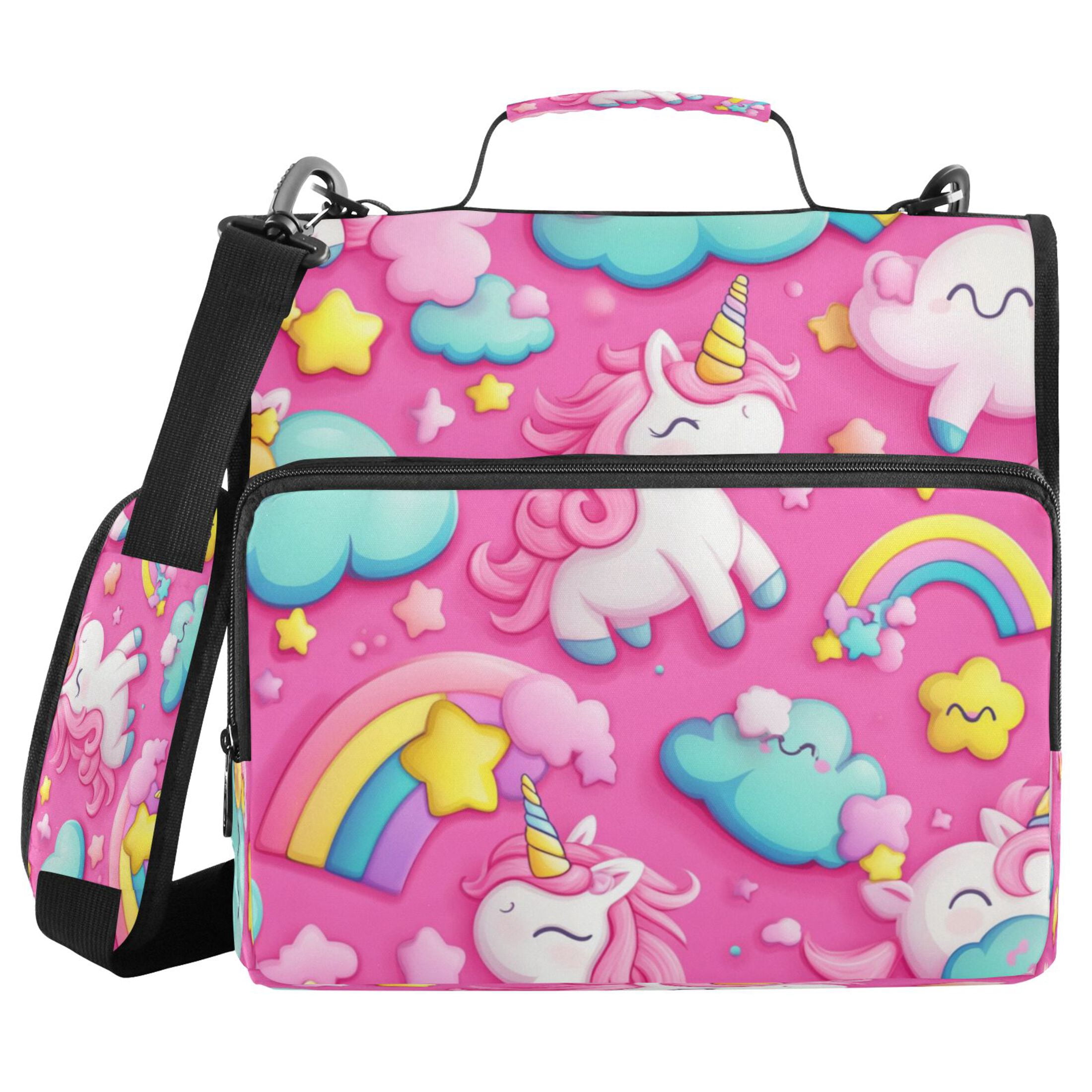 Water-Resistant 3-Ring Binder Organizer with Multiple Pockets Zipper Binder Bag for Office Unicorns and Clouds