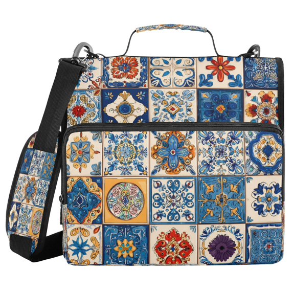 Water-Resistant 3-Ring Binder Organizer with Multiple Pockets Zipper Binder Bag for Office Various Brightly Colored Shapes