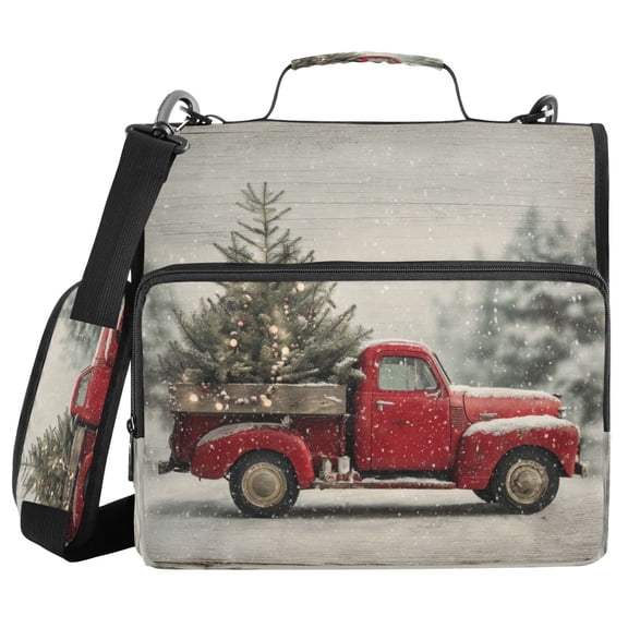 Water-Resistant 3-Ring Binder Organizer with Multiple Pockets Zipper Binder Bag for Office Vintage Red Truck