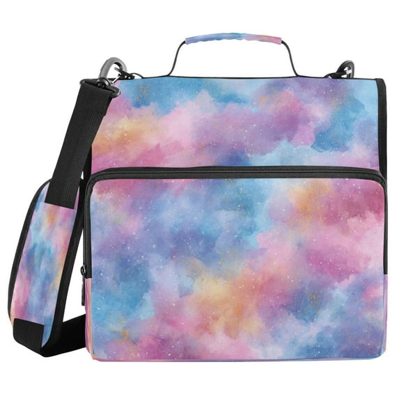 Water-Resistant 3-Ring Binder Organizer with Multiple Pockets Zipper Binder Bag for Office Watercolor Powder Blue Pattern
