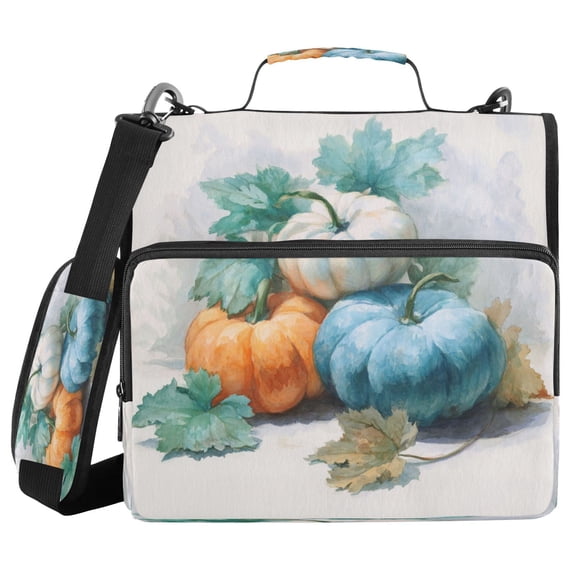 Water-Resistant 3-Ring Binder Organizer with Multiple Pockets Zipper Binder Bag for Office Watercolor Pumpkins and Leaves