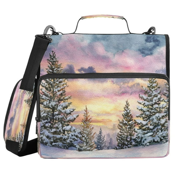 Water-Resistant 3-Ring Binder Organizer with Multiple Pockets Zipper Binder Bag for Office Watercolor Winter Landscape