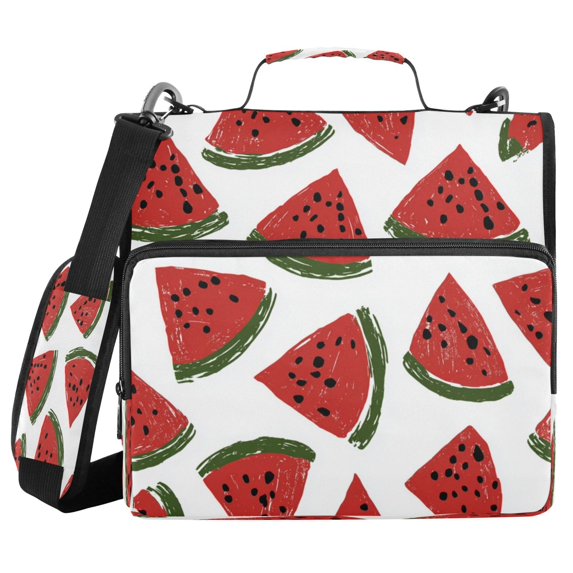 Water-Resistant 3-Ring Binder Organizer with Multiple Pockets Zipper Binder Bag for Office Watermelon Slice Pattern
