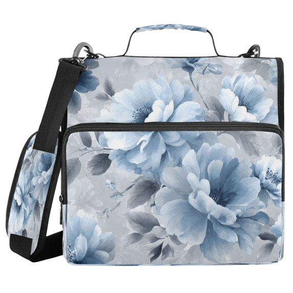 Water-Resistant 3-Ring Binder Organizer with Multiple Pockets Zipper Binder Bag for Office White Floral Pattern