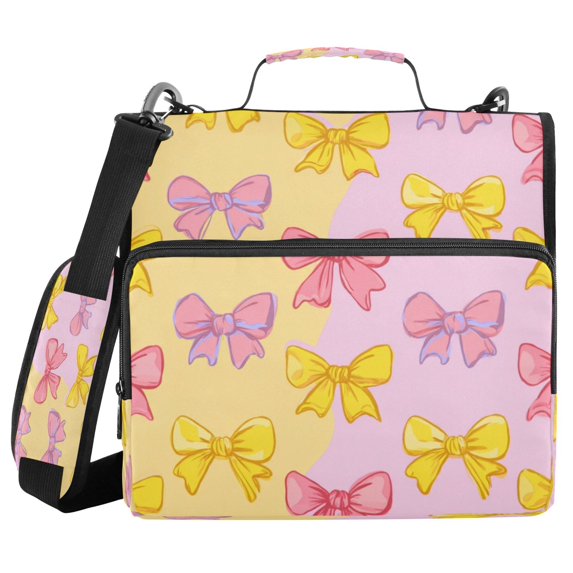 Water-Resistant 3-Ring Binder Organizer with Multiple Pockets Zipper Binder Bag for Office Yellow and Pink Bows