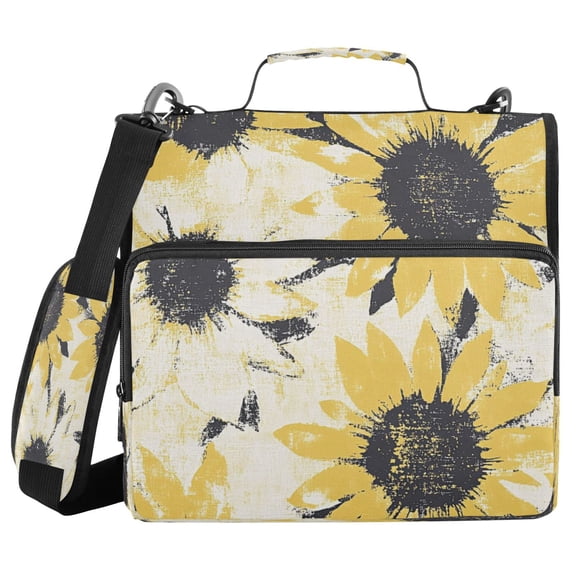Water-Resistant 3-Ring Binder Organizer with Multiple Pockets Zipper Binder Bag for Office Yellow and White Sunflower