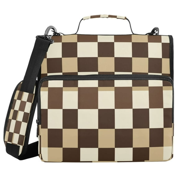 Water-Resistant 3-Ring Binder Organizer with Multiple Pockets Zipper Binder Bag for Office Chessboard Pattern