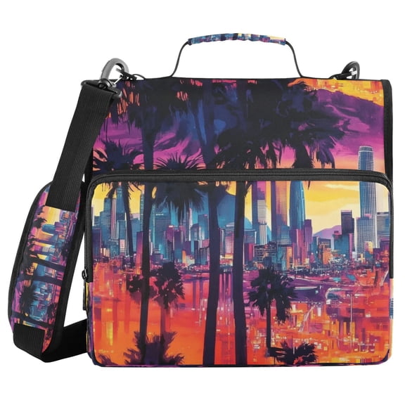 Water-Resistant 3-Ring Binder Organizer with Multiple Pockets Zipper Binder Bag for Office City View at Sunset