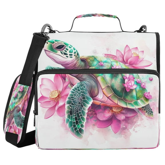 Water-Resistant 3-Ring Binder Organizer with Multiple Pockets Zipper Binder Bag for Office Cute Cartoon Sea Turtle