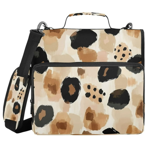 Water-Resistant 3-Ring Binder Organizer with Multiple Pockets Zipper Binder Bag for Office Cute Leopard Print Pattern