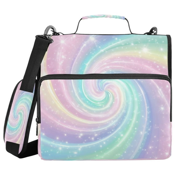 Water-Resistant 3-Ring Binder Organizer with Multiple Pockets Zipper Binder Bag for Office Cute Pastel Rainbow Swirl