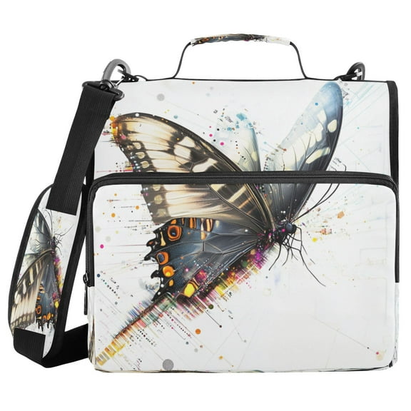Water-Resistant 3-Ring Binder Organizer with Multiple Pockets Zipper Binder Bag for Office Digital Elements Butterfly
