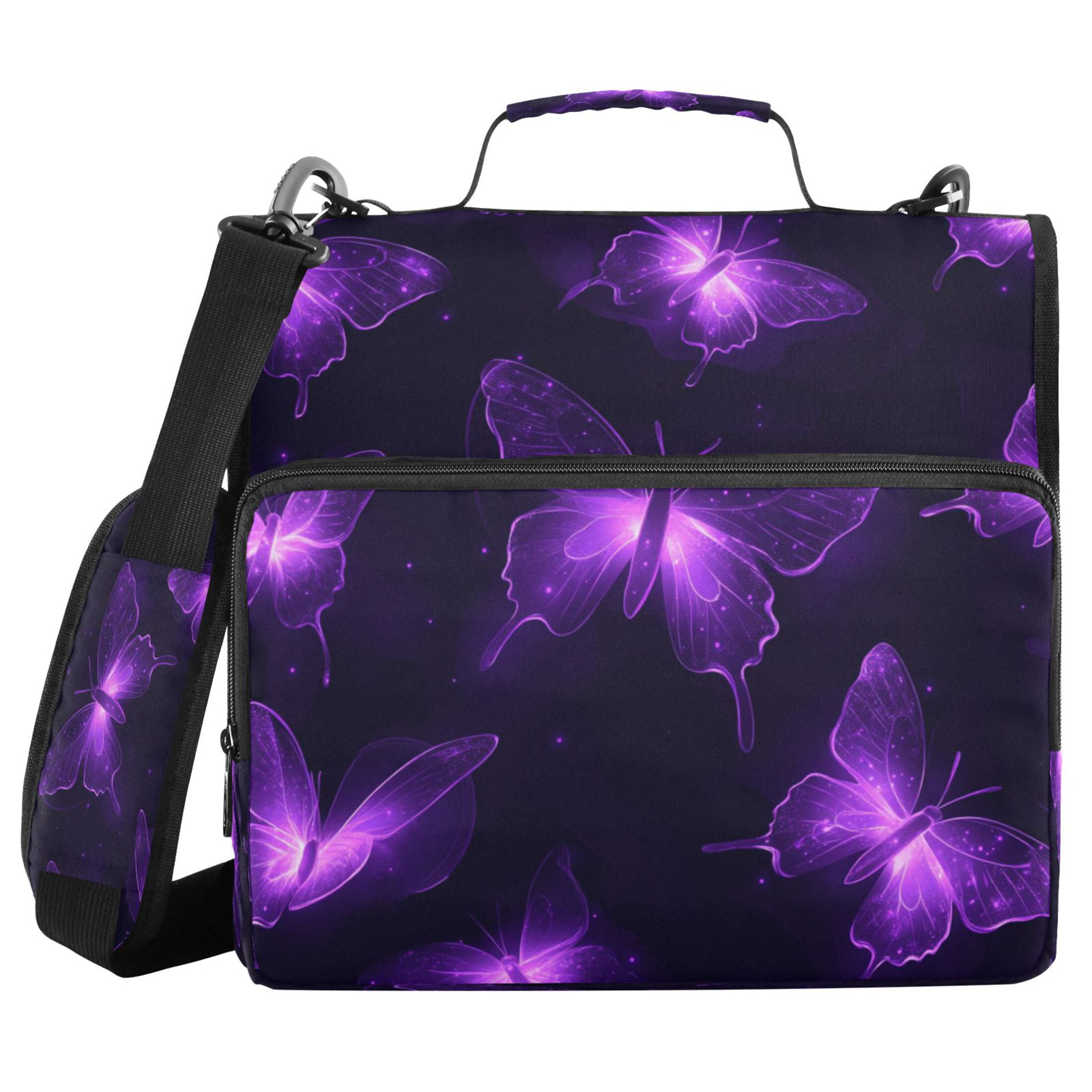 Water-Resistant 3-Ring Binder Organizer with Multiple Pockets Zipper Binder Bag for Office Glowing Butterflies Pattern