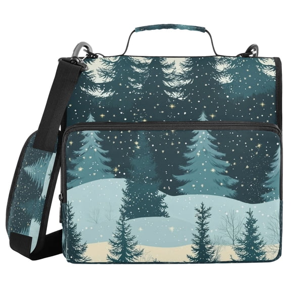 Water-Resistant 3-Ring Binder Organizer with Multiple Pockets Zipper Binder Bag for Office Green Trees and Snowflake