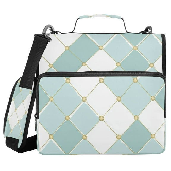 Water-Resistant 3-Ring Binder Organizer with Multiple Pockets Zipper Binder Bag for Office Pastel Teal Diamond Plaid
