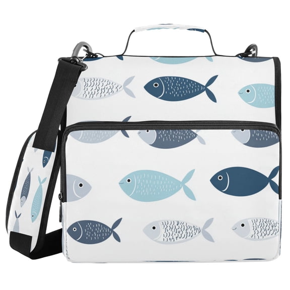 Water-Resistant 3-Ring Binder Organizer with Multiple Pockets Zipper Binder Bag for Office Simple and Cute Fish