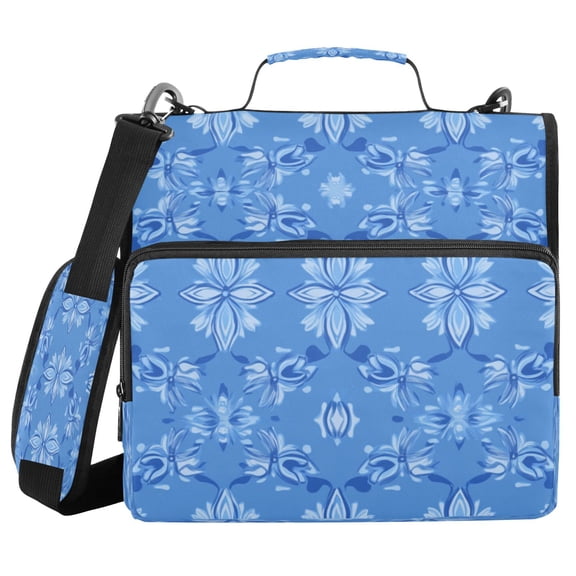 Water-Resistant 3-Ring Binder Organizer with Multiple Pockets Zipper Binder Bag for Office Symmetrical Floral Motif