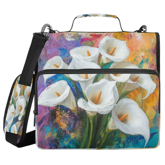 Water-Resistant 3-Ring Binder Organizer with Multiple Pockets Zipper Binder Bag for Office White Calla Lilies