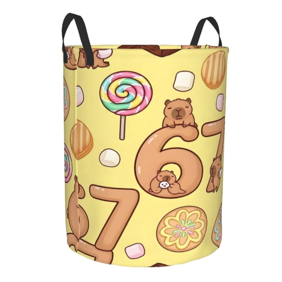 Water Resistant Circular Hamper Oxford Fabric Laundry Basket With Handles Sturdy Stand Up For Bathroom Bedroom Closet Travel Capybara 67 Kawaii Design (5)