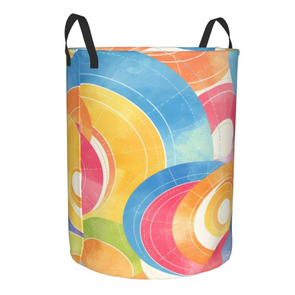 Water Resistant Circular Hamper Oxford Fabric Laundry Basket With Handles Sturdy Stand Up For Bathroom Bedroom Closet Travel Rosybrown Tie-Dye Background Vibrant Colors And Swirling Patterns