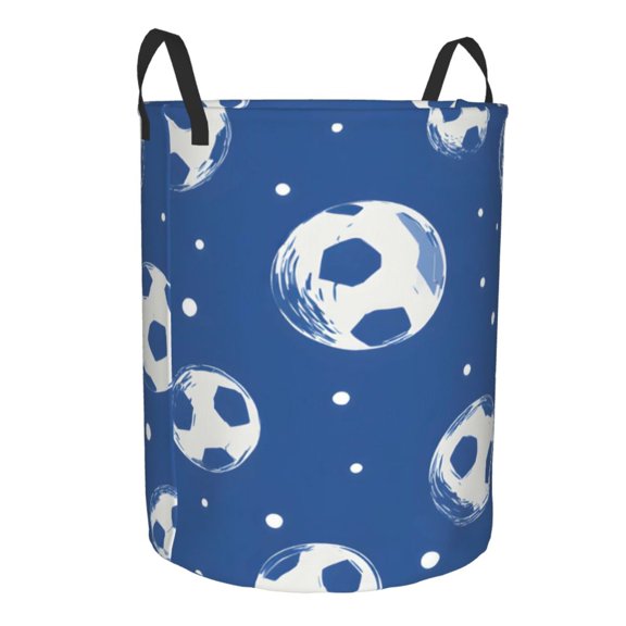 Water Resistant Circular Hamper Oxford Fabric Laundry Basket With Handles Sturdy Stand Up For Bathroom Bedroom Closet Travel Soccer Football Cool Sport Style