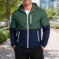 thumbnail image 1 of Water Resistant Color Block Windbreaker Jacket for Men, Adjustable Hood Zip Up Light Coat for Weekend Jogging Sports Green L, 1 of 4