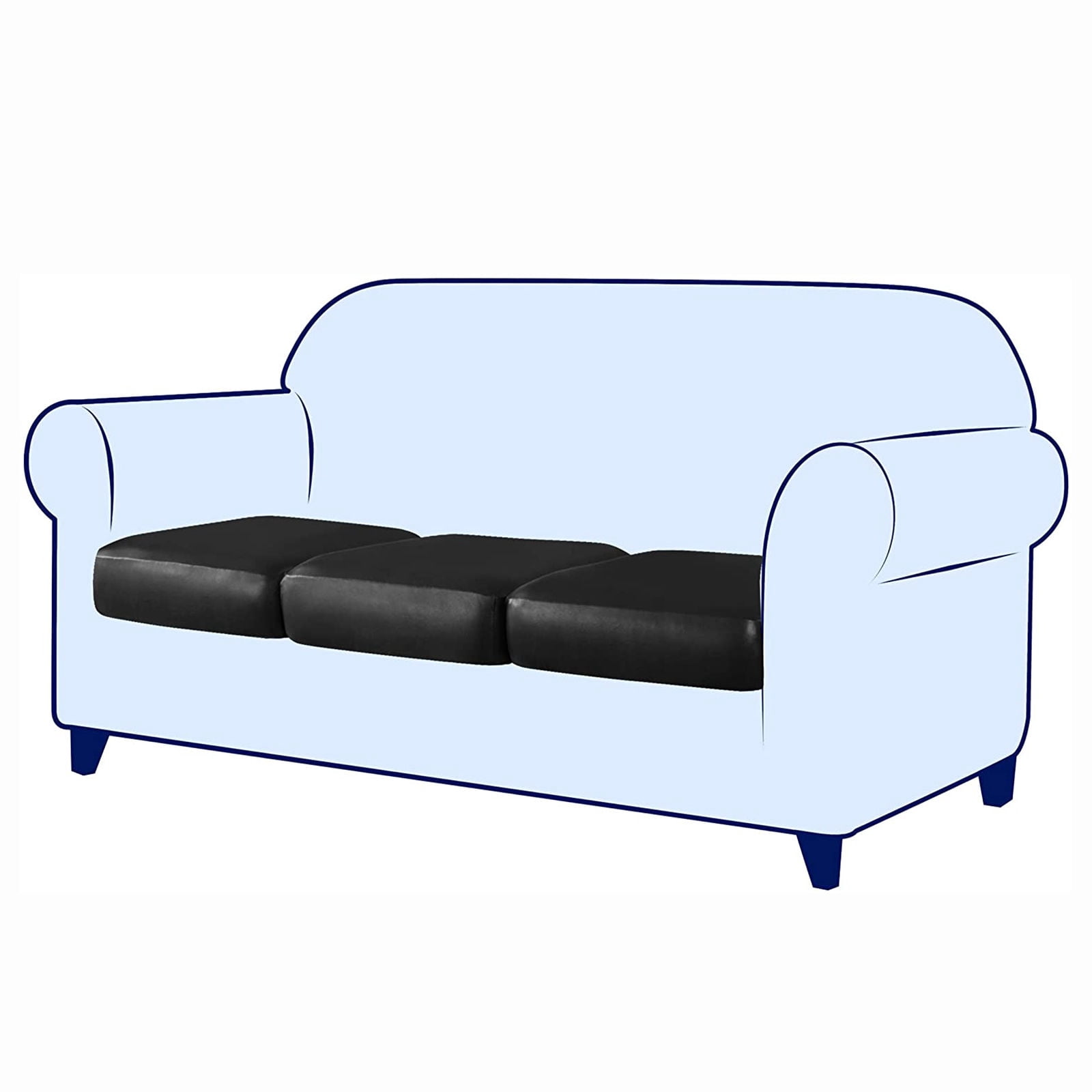Water Resistant Cushion Cover, Leather Couch Cushion Cover Soft Furniture Protector Easy to Clean and Durable Cushion Cover for Restaurant-black-3-Seat