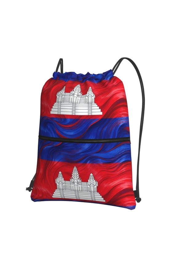 Water Resistant Drawstring Backpack Cambodian Kampuchea Flag Art Men Women Shopping Sport Yoga Bag