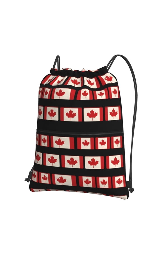 Water Resistant Drawstring Backpack Canada Flag Pattern Men Women Shopping Sport Yoga Bag