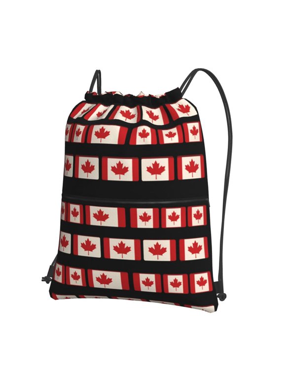 Water Resistant Drawstring Backpack Canada Flag Pattern Men Women Shopping Sport Yoga Bag