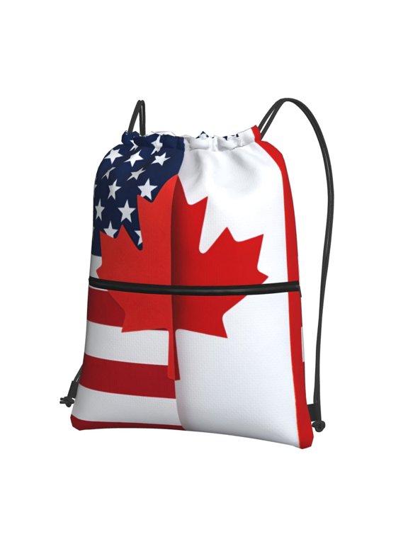 Water Resistant Drawstring Backpack Canada Us Friendship Flag Combination Men Women Shopping Sport Yoga Bag
