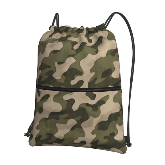 Water Resistant Drawstring Backpack Green Digital Camouflage Men Women Shopping Sport Yoga Bag