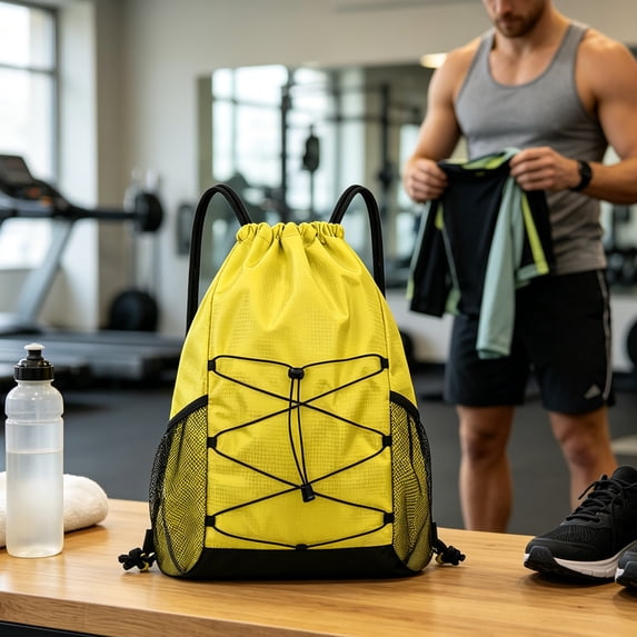 Water Resistant Drawstring Backpack Large Capacity with Side Mesh Pockets, Oxford Gym Sack Bag for Sport Hiking Travel