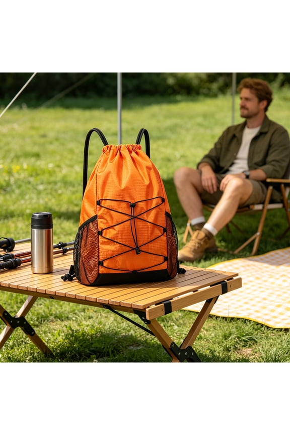 Water Resistant Drawstring Backpack Large Capacity with Side Mesh Pockets, Oxford Gym Sack Bag for Sport Hiking Travel