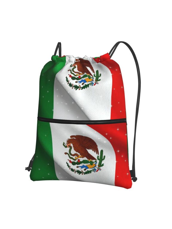 Water Resistant Drawstring Backpack Mexican Flag Independence Day Men Women Shopping Sport Yoga Bag