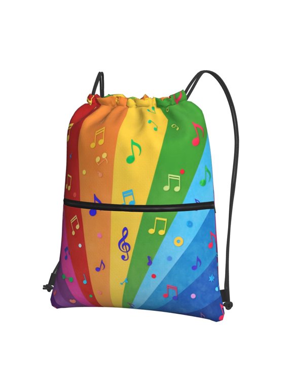 Water Resistant Drawstring Backpack Rainbow Colorful Music Notes Men Women Shopping Sport Yoga Bag