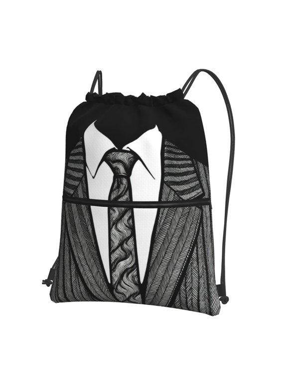 Water Resistant Drawstring Backpack Tuxedo Tie Printed Suit Men Women Shopping Sport Yoga Bag