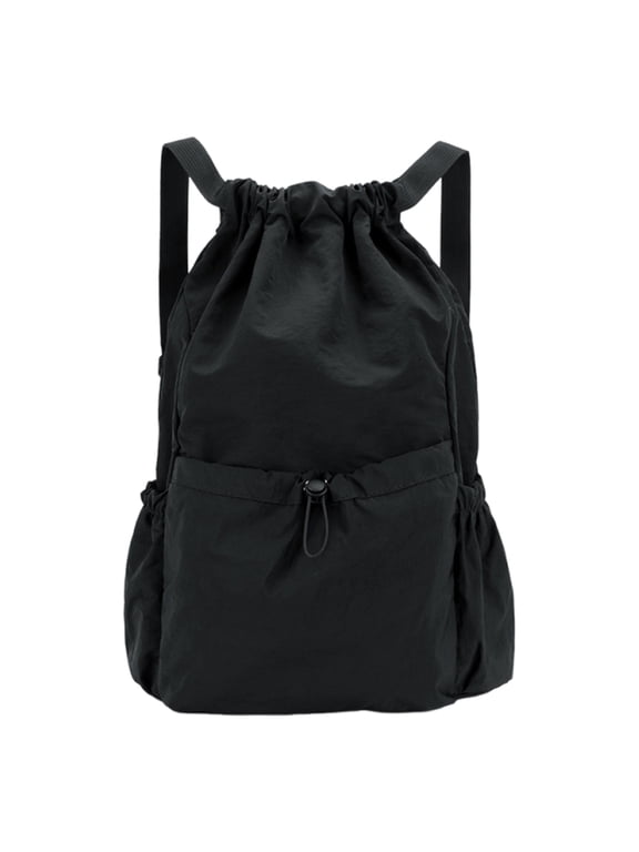 Water-Resistant Drawstring Schoolbag, Foldable Large Capacity Gym Sack for Sports Fitness Travel Commute (Black)