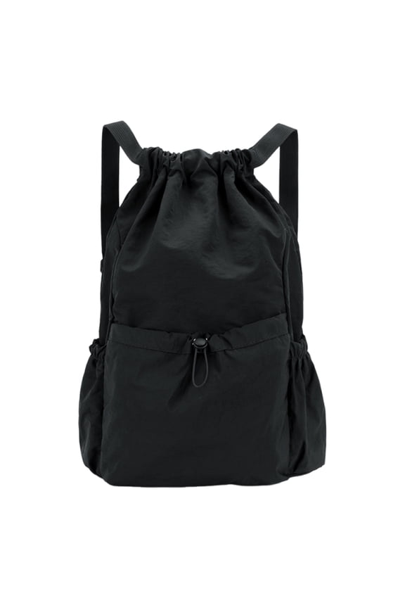 Water-Resistant Drawstring Schoolbag, Foldable Large Capacity Gym Sack for Sports Fitness Travel Commute (Black)