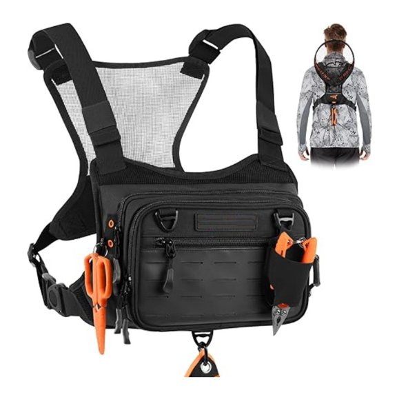 Water-Resistant Fishing Chest Pack With EVA Zip-Down Workstation, MOLLE Storage, Adjustable Chest Straps