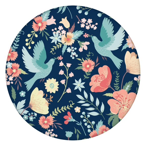 Water-Resistant Floral Round Tablecloth with Elastic Hem, Durable Polyester Fabric Fits 44-52 Inch Diameter Tables for Dining or Garden, Large Size