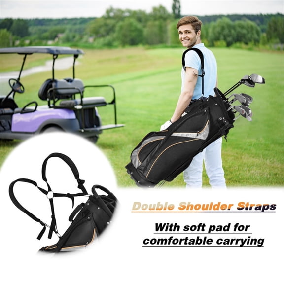 Water-Resistant Golf Stand Bag - 420D Nylon with 3-Way Dividers 7 Zipper Pockets Backpack Straps & Aluminum Foot Support Black 5 lbs