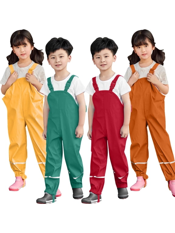 Water Resistant One Piece Rain Suit Adjustable Shoulder Straps Outdoor Utility Mud Jumpers Trousers for Kids