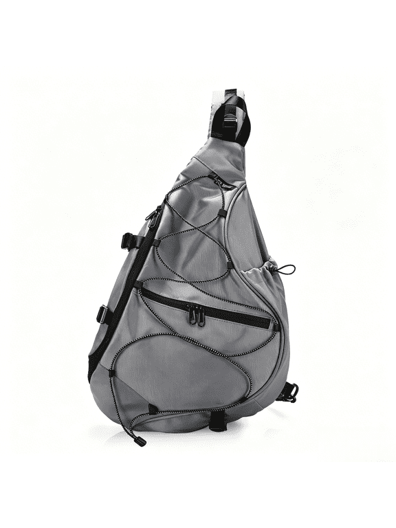 Water-Resistant Outdoor Sling Bag, Lightweight Crossbody Chest Backpack with Bungee Cord, Multi-Pocket Adjustable Shoulder Daypack for Hiking Camping Travel Cycling, Unisex