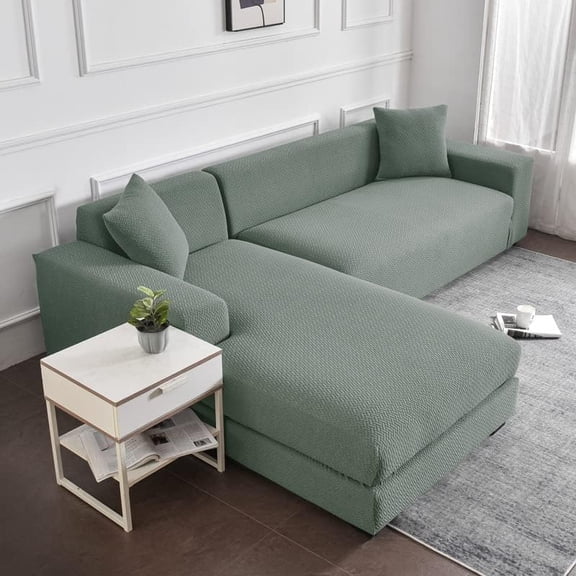 Water Resistant Sectional Couch Covers for L U Shape Sofa Slipcover, 1 2 3 Cushion Couch Stretch Loveseat Sofa Covers Dogs Pets Furniture Protector (Bean Green,1seat)